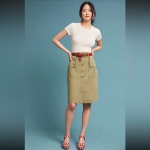 NWOT Anthropologie Isla Maude Utility Pencil Skirt Olive Green Women’s Small S